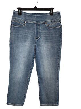 Seven7 Tummy Toner Medium Wash Pull On Denim Crops Size 14